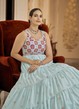 Designer Party Wear Sky Blue Georgette Sequence Embroidered Gown