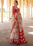Fancy Beige And Red Double Color Patola Print Silk Saree