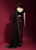 Fancy Black Georgette Purple Sequence Work Designer Saree
