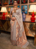 Fancy Grey Zari Weaving Organza Designer Saree