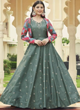 Fantastic Koti Style Green Cotton Embroidered Party Wear Gown