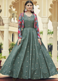 Fantastic Koti Style Green Cotton Embroidered Party Wear Gown