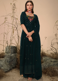 Floral Thread Embroidery Bottle Green Georgette Salwar Kameez