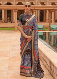 Foil Patola Printed Smooth Silk Grey Saree With Blouse