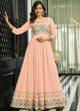 Peach Color Georgette Wedding Gown With Resham Work