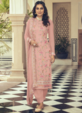 Glamorous Peach Sequence Embroidered Faux Georgette Pantsuit