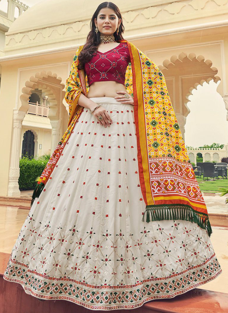 Grateful White Georgette Sequence Thread Work Lehenga Choli –