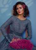 Grey Digital Printed Sequence Work Crepe Stylist Anarkali Gown