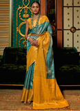 Haldi Special Zari Weaving Work Silk Sky Blue And Yellow Saree
