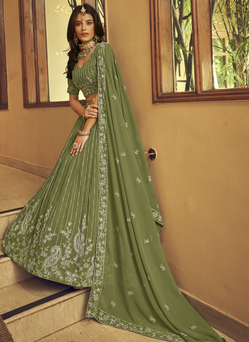 Blouse Long Lehenga Dress Emerald Green Georgette Lehenga With Sequins For Mehndi LLCV122007 Blouse Long Lehenga Dress Emerald Green Georgette Lehenga With Sequins For Mehndi LLCV122007