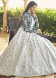 Incredible Floral Printed White Anarkali With Multi Jacket