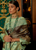 Incredible Silk Brown And Mint Green Zari Weaving Work Saree