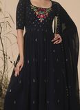 Irresistible Navy Blue Thread Embroidery Georgette Salwar Suit