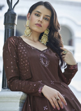 Latest Cotton Dark Maroon Sequence Embroidery Simple Koti Gown