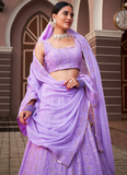 Lucknowi Work Georgette Lavender Lehenga Choli For Function