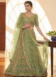 Mehendi Green Chinon Silk Multi Thread Work Lehenga Choli Set