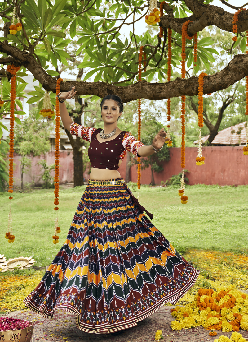 Navratri Special Multi-color Maslin Cotton Chaniya Choli With Maroon Dupatta