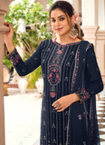 Navy Blue Georgette Thread Work Stylish Pant Suit Design