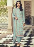 Pant Style Light Green Embroidered Faux Georgette Suit