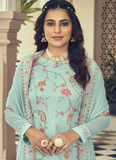 Pant Style Light Green Embroidered Faux Georgette Suit