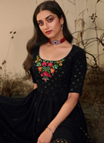 Party Wear Multi Thread Embroidered Black Georgette Palazzo Suit