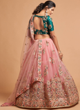 Peach Soft Net Thread With Real Mirror Work Lehenga Choli