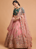 Peach Soft Net Thread With Real Mirror Work Lehenga Choli