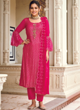 Rani Pink Georgette Embroidery Pant Style Salwar Suit