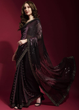 Pink Sequins Georgette Black Party Wear Saree For Women