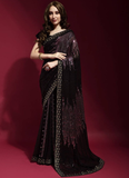 Pink Sequins Georgette Black Party Wear Saree For Women