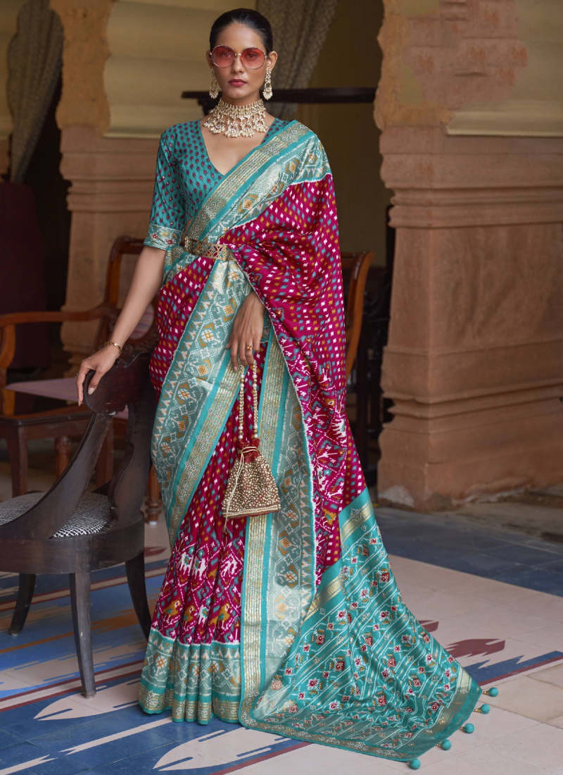 New Patola Design in Silk Fabric with Contrast Pallu