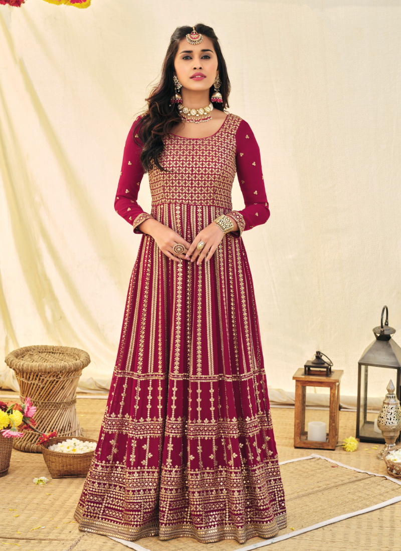 Georgette Magenta Pink Best Anarkali Suits for Wedding tapee.in