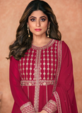 Embroidered Georgette Maroon Anarkali Salwar Suit