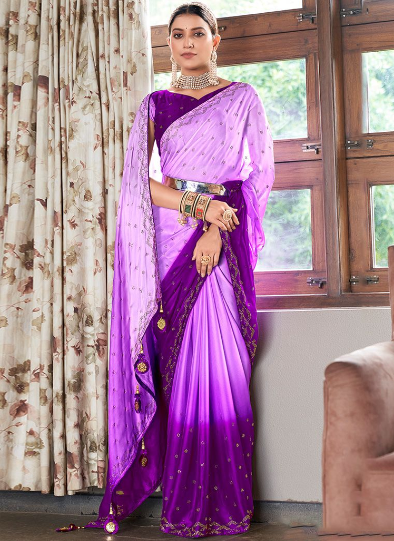 Rangoli Silk Lavender Double Shaded Swaroski Diamond Saree