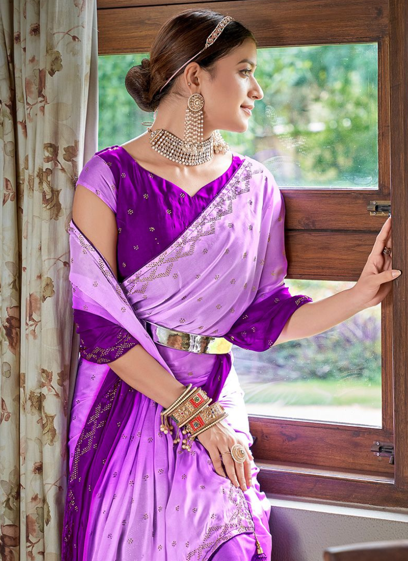 Rangoli Silk Lavender Double Shaded Swaroski Diamond Saree