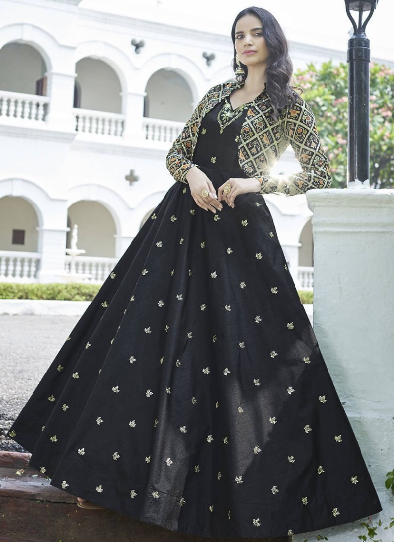 Sparkling Night Embroidered Pure Georgette Anarkali Dress Plus Size  ClothingXS10XL