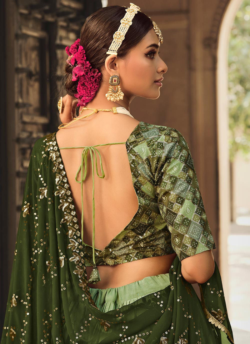Shaded Green Silk Embroidered Lehenga For Mehendi Function