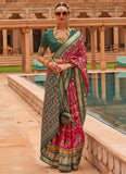 Smooth Silk Patola Printed Red And Green Saree With Blouse
