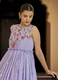 Stunning Georgette Lavender Embroidery Work Indo Western Gown