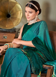 Swaroski Diamond Teal Green Rangoli Silk Traditional Saree