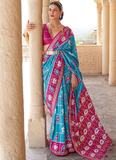 Traditional Patola Print Blue Color Silk Saree With Blouse