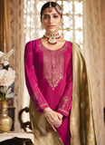 Trendy Resham Embroidery Crepe Silk Rani Pink Palazzo Suit