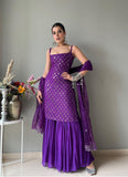 Stylish Purple Sequins Georgette Readymade Sharara Suit