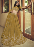 Viscose Thread Work Faux Georgette Mustard Yellow Lehenga