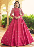 Wedding Special Embroidered Cotton Rani Pink Multi Koti Gown