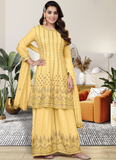 Yellow Sequence Embroidered Chinon Silk Palazzo Salwar Suit
