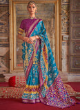 Elegant Blue Color Viscose Dola Silk Patola Saree Design