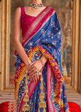 Royal Blue Viscose Dola Silk Handwork Patola Saree for Wedding