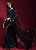 fashionable Black Stone Work Georgette Saree And Blouse