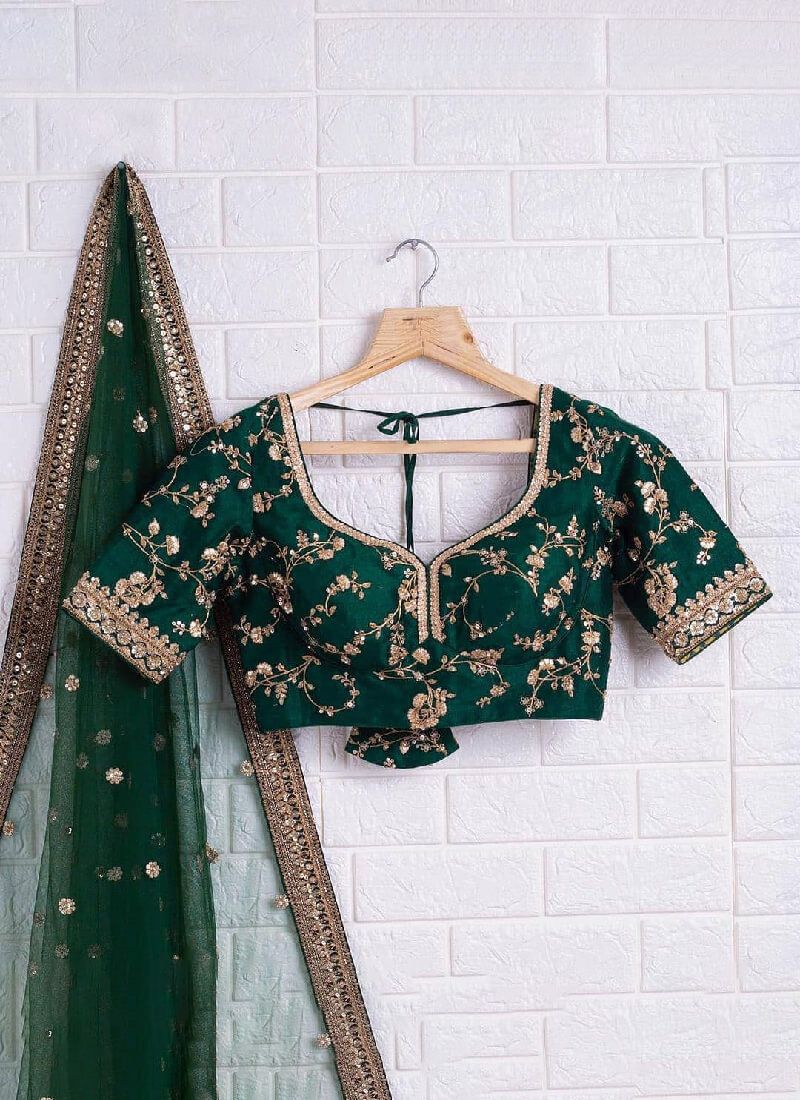Art Silk Bottle Green Emerald Simple Lehenga Choli For Mehendi